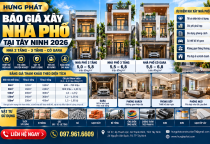 Báo Giá Xây Nhà Phố Tại Tây Ninh 2026 – Nhà 2 Tầng, 3 Tầng, Có Gara