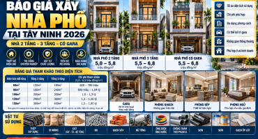 Báo Giá Xây Nhà Phố Tại Tây Ninh 2026 – Nhà 2 Tầng, 3 Tầng, Có Gara