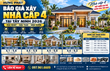 Báo Giá Xây Nhà Cấp 4 Tại Tây Ninh 2026 – Mái Nhật, Mái Thái, Sân Vườn