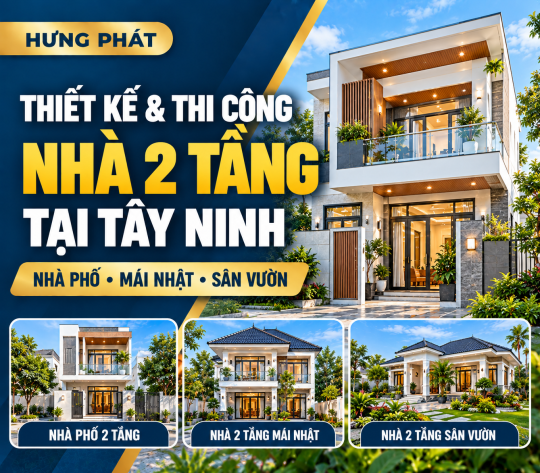 Thiết Kế & Thi Công Nhà 2 Tầng Tại Tây Ninh – Nhà Phố, Mái Nhật, Sân Vườn